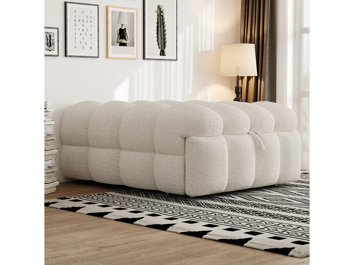 Banquette-lit 183/76/42 cm avec fonction convertible Lammfell-Optik beige