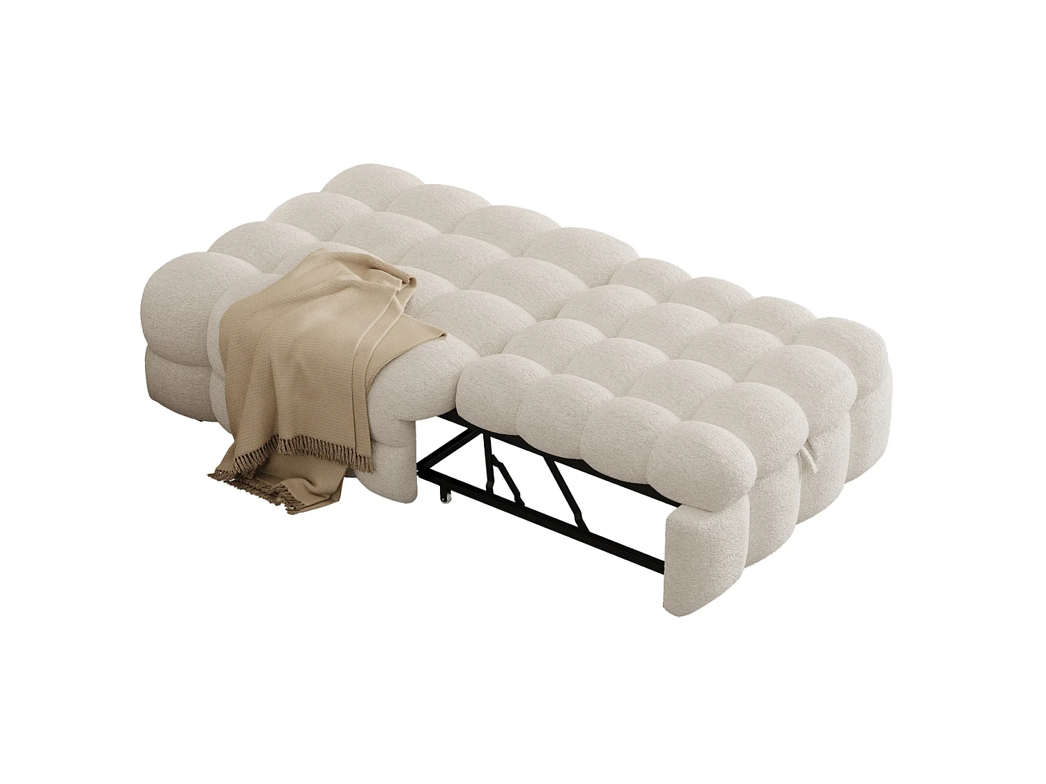 Banquette-lit 183/76/42 cm avec fonction convertible Lammfell-Optik beige