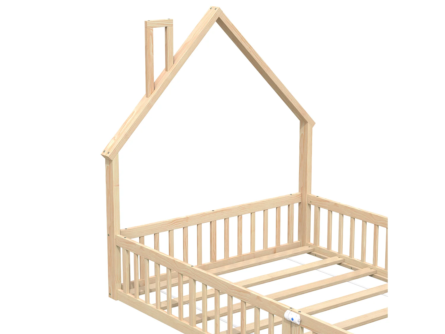 Lit enfant 140/190 cm – forme cheminée, barrières de sécurité, sommier à lattes – Pin et MDF naturel – Matelas non inclus
