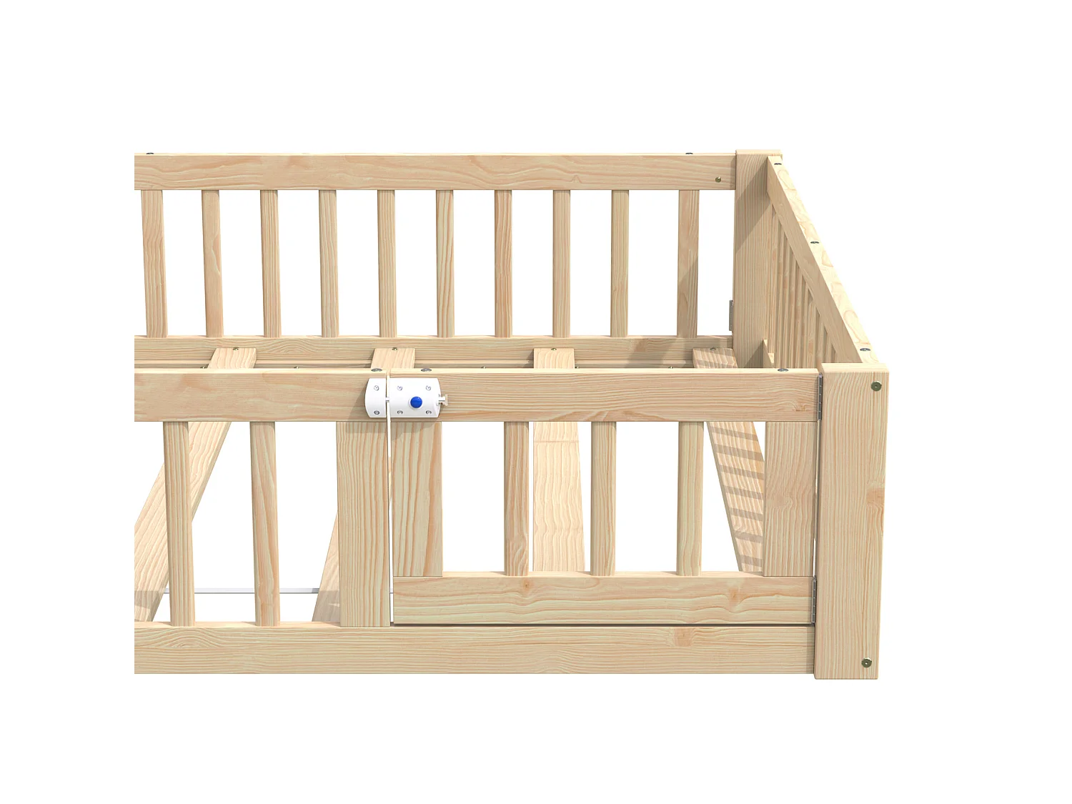 Lit enfant 140/190 cm – forme cheminée, barrières de sécurité, sommier à lattes – Pin et MDF naturel – Matelas non inclus