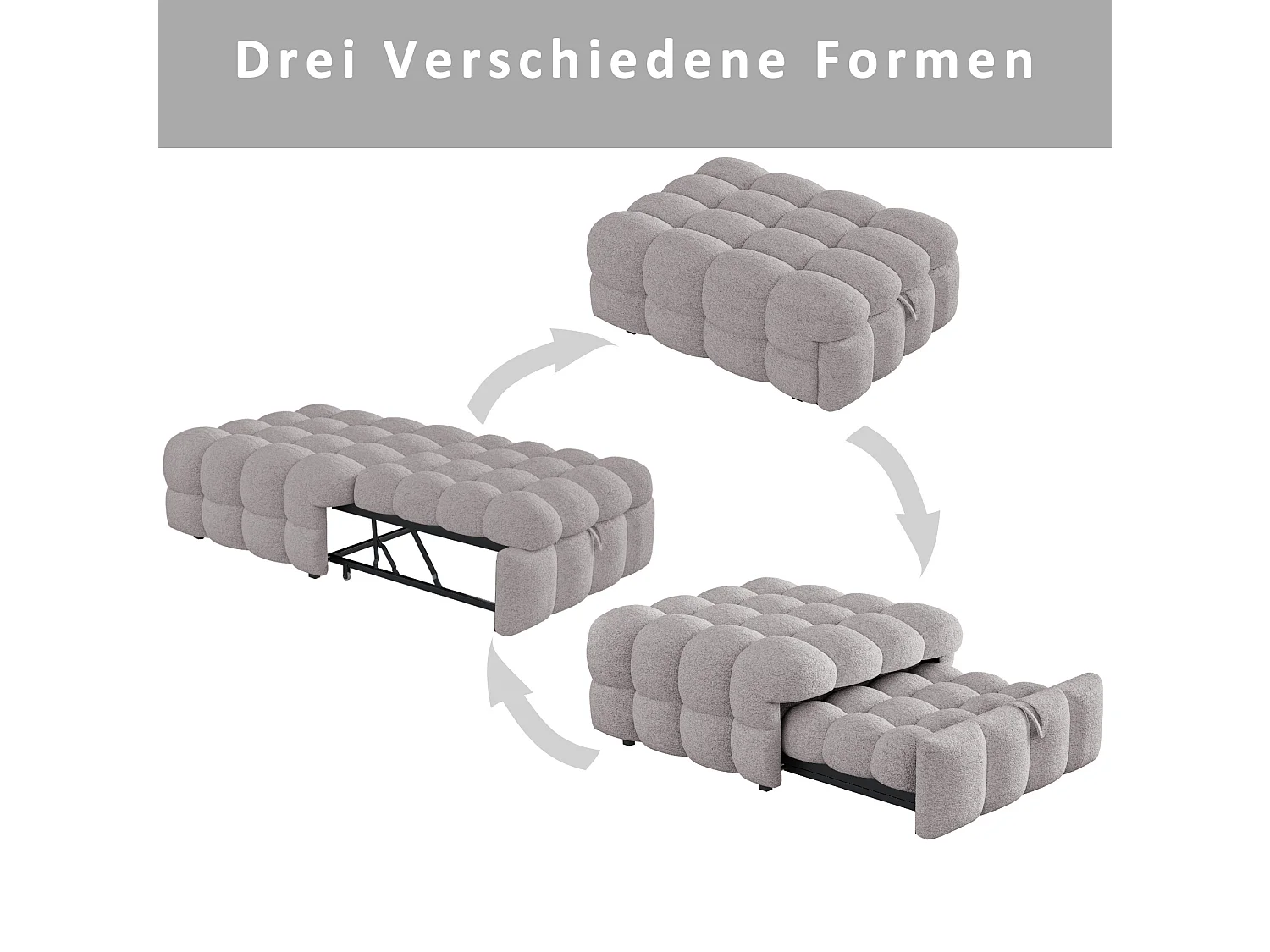 Pouf convertible 2-en-1 183/42/76 cm avec couchage Lammfell-Optik gris – Coussin non inclus