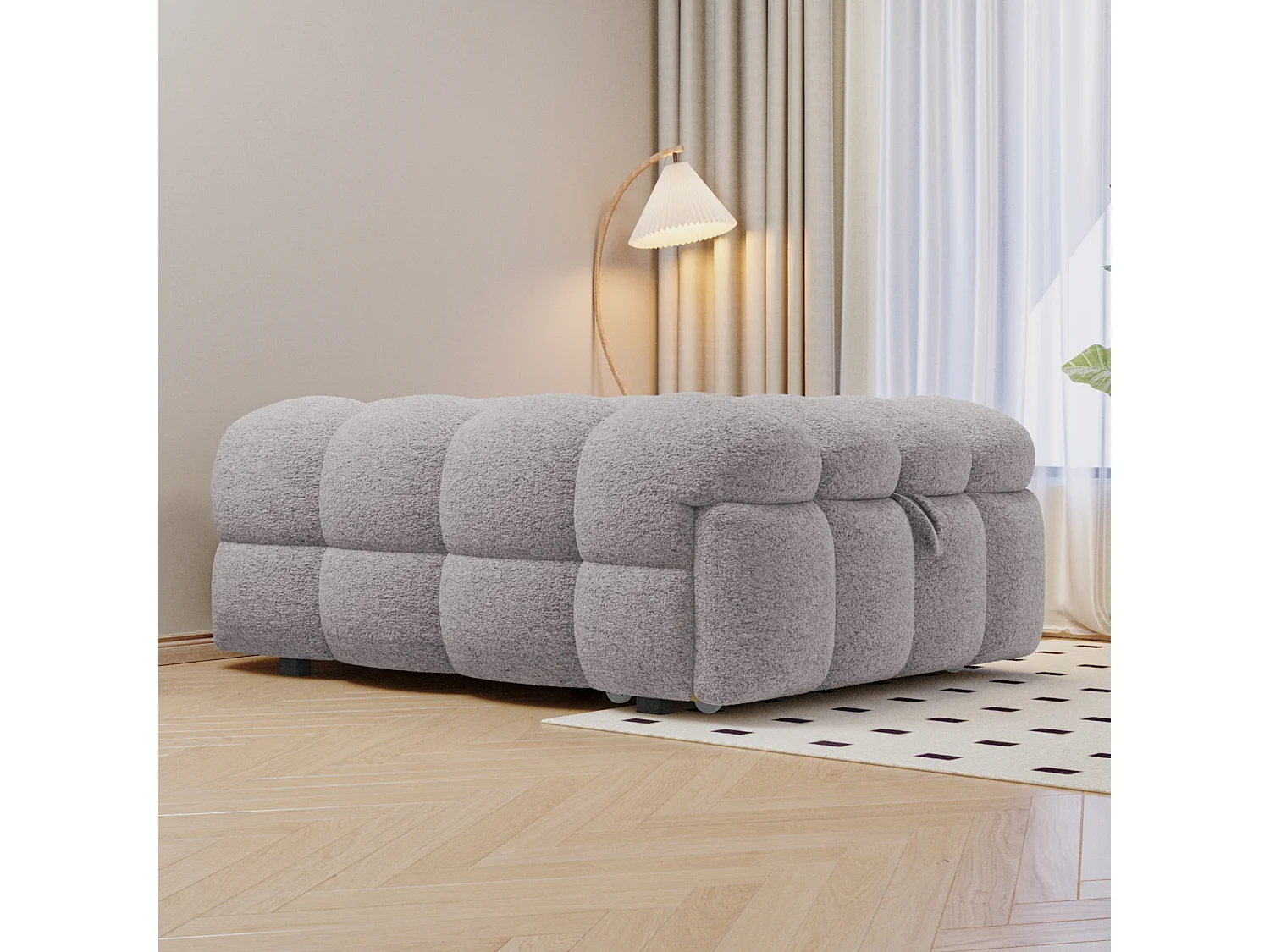 Pouf convertible 2-en-1 183/42/76 cm avec couchage Lammfell-Optik gris – Coussin non inclus