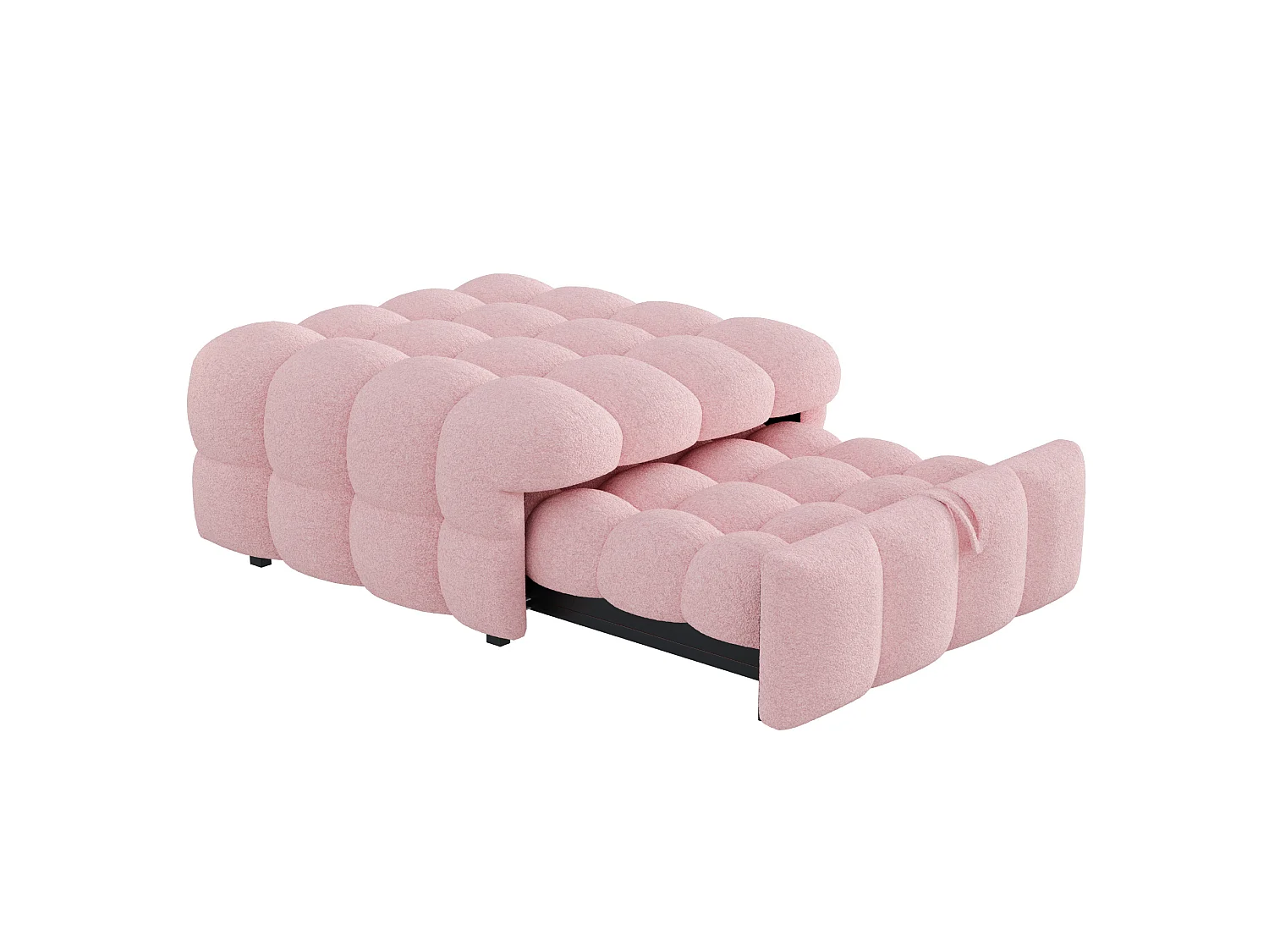 Pouf-lit extensible 183/76/42 cm avec fonction convertible Lammfell-Optik rose