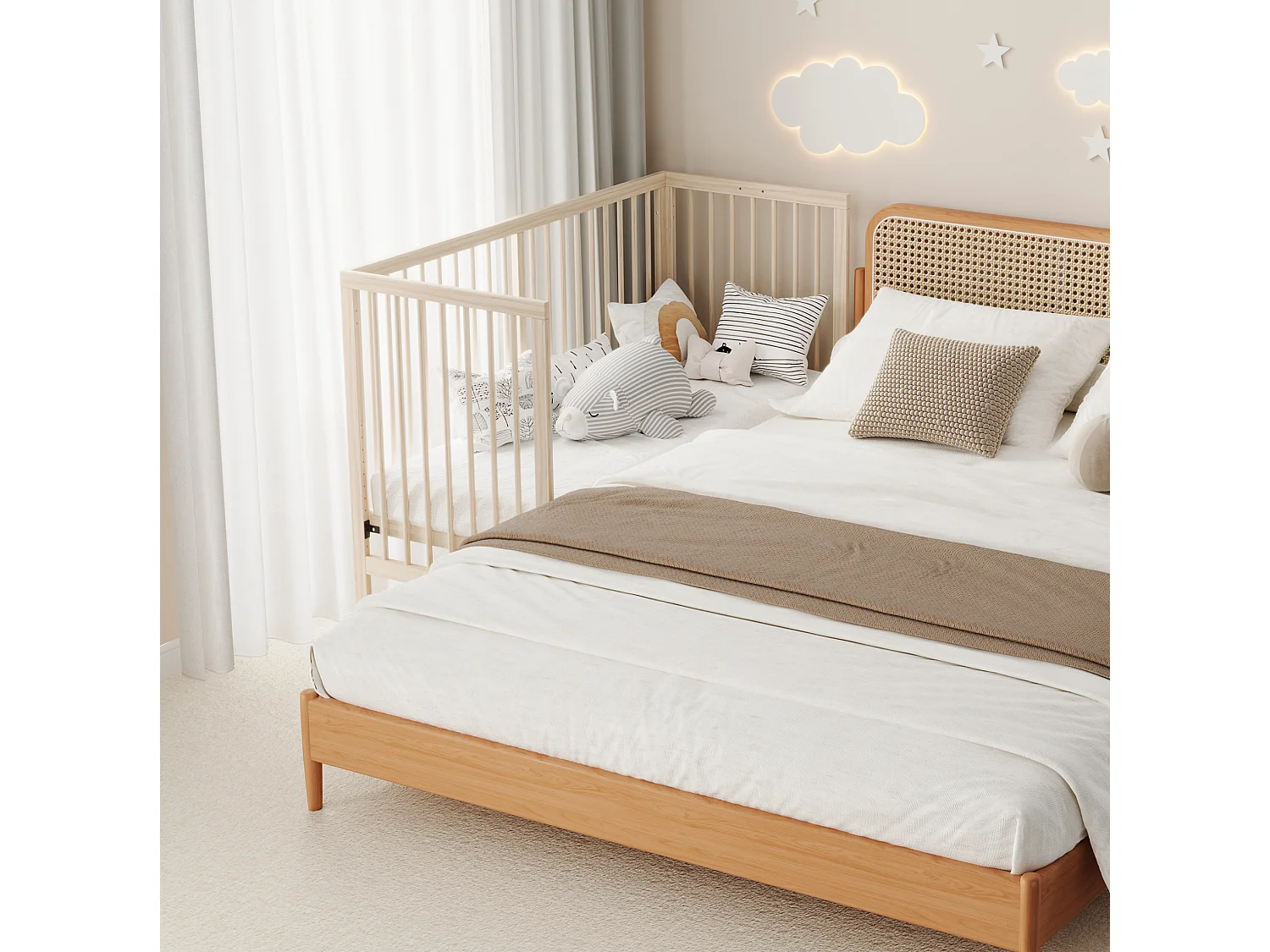 Lit bébé évolutif 140/60/90 cm – réglable en hauteur, transformable en cododo, bureau – Bois massif naturel – Matelas non inclus