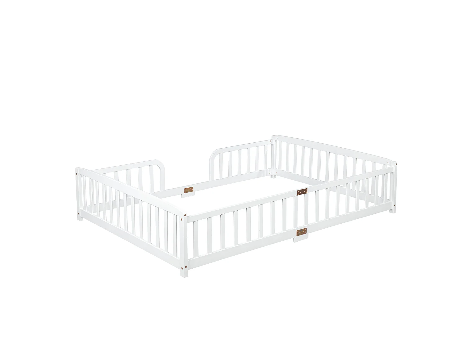 Lit au sol 140/200 cm – barrières de sécurité, entrée centrale, structure basse – Pin blanc – Matelas non inclus