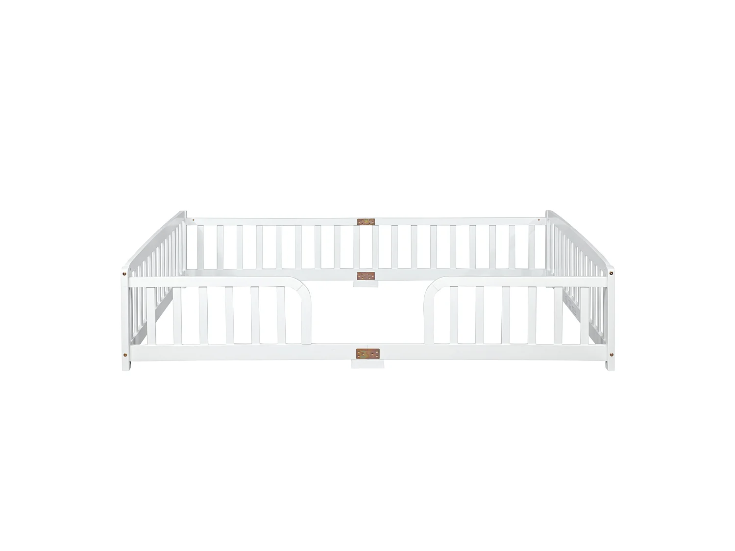 Lit au sol 140/200 cm – barrières de sécurité, entrée centrale, structure basse – Pin blanc – Matelas non inclus