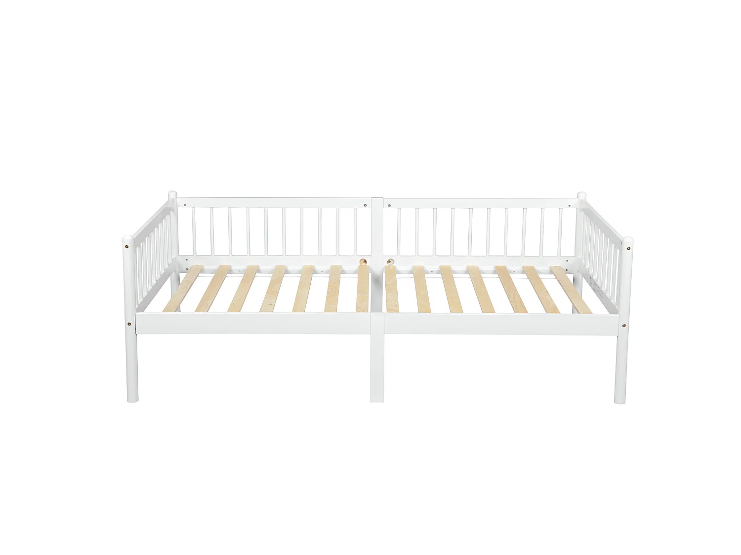 Lit banquette 208.5/97.3/72.4 cm – 3 côtés avec barrières, 14 lattes, rangement sous le lit – Pin blanc – Matelas non inclus