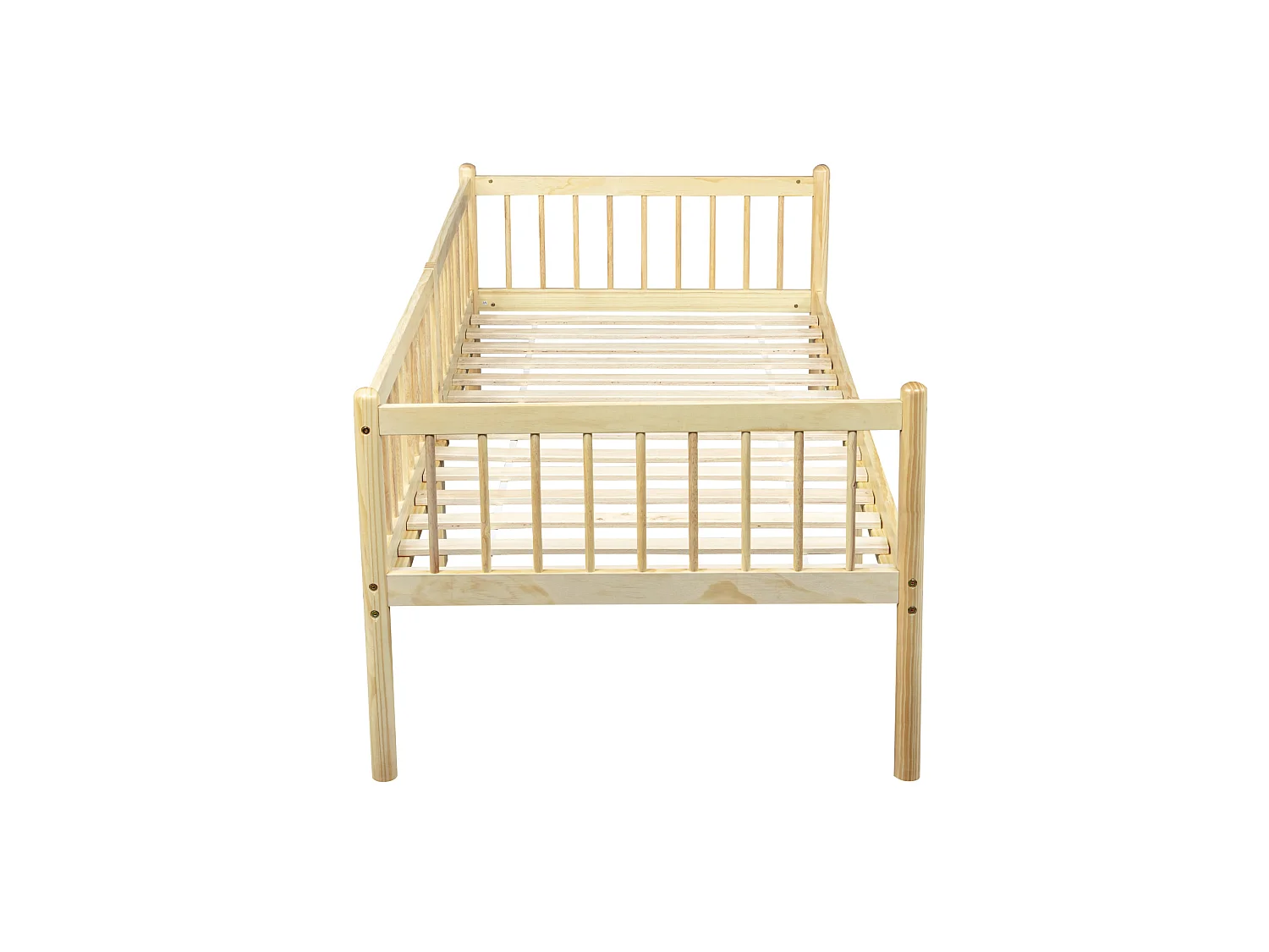 Lit banquette 90/200 cm – barrières 3 côtés, rangement sous lit, 14 lattes – Pin naturel – Matelas non inclus