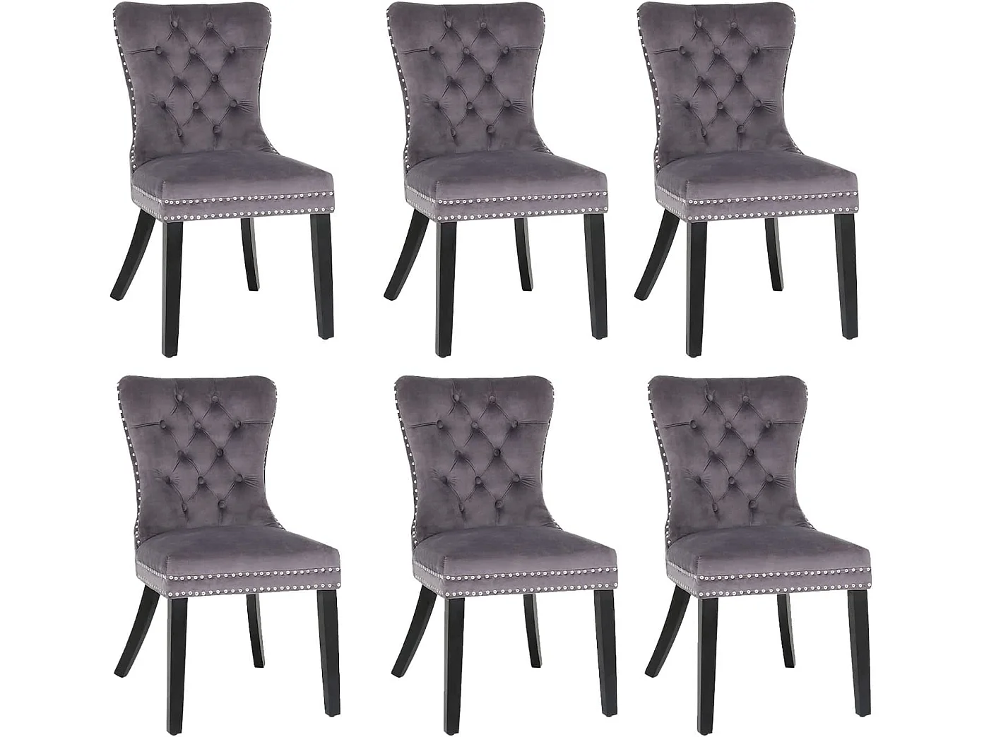 Lot de 6 chaises - Velours et pieds en bois massif - Gris - Puluomis