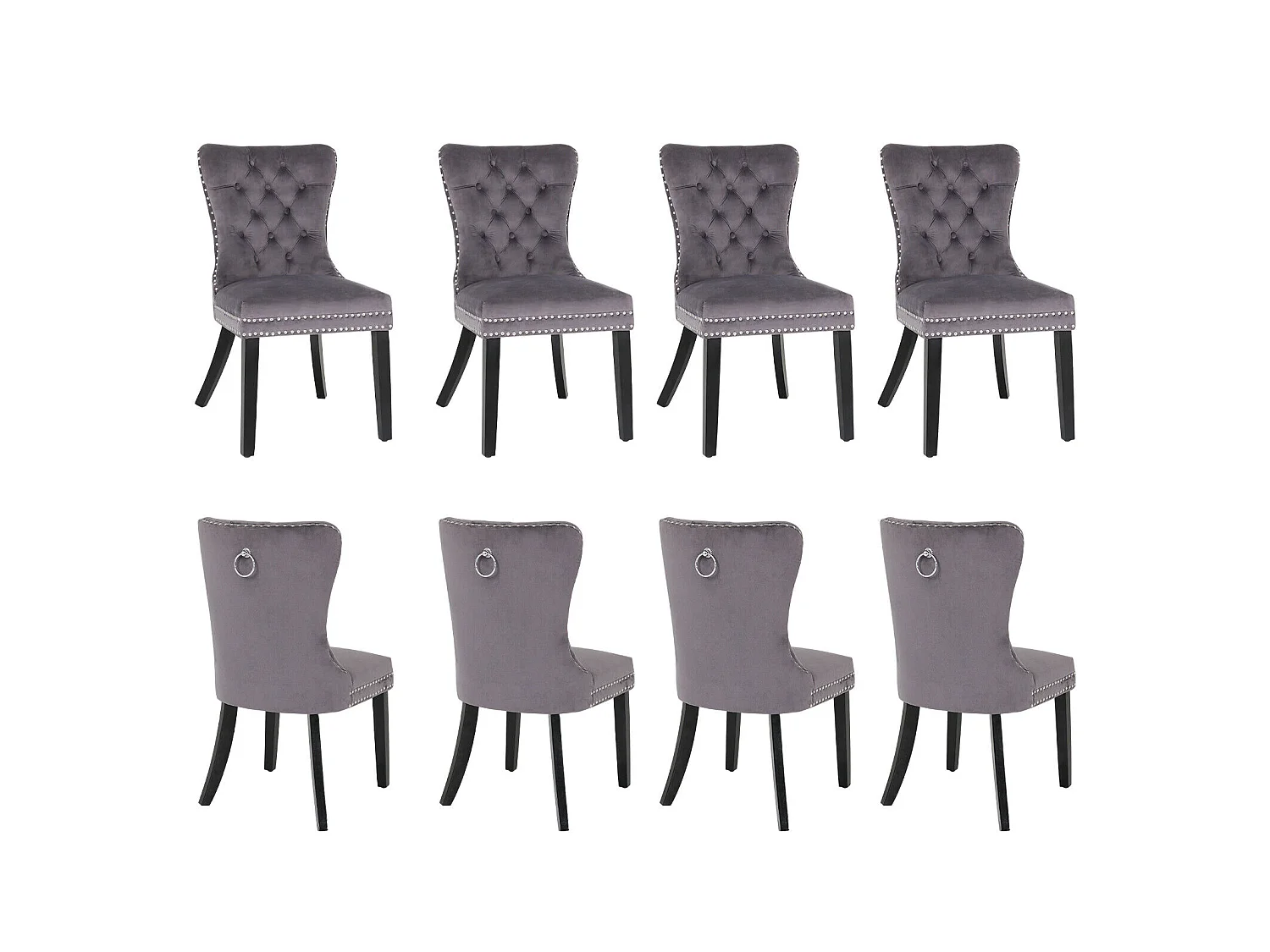 Lot de 8 chaises - Velours et pieds en bois massif - Gris - Puluomis