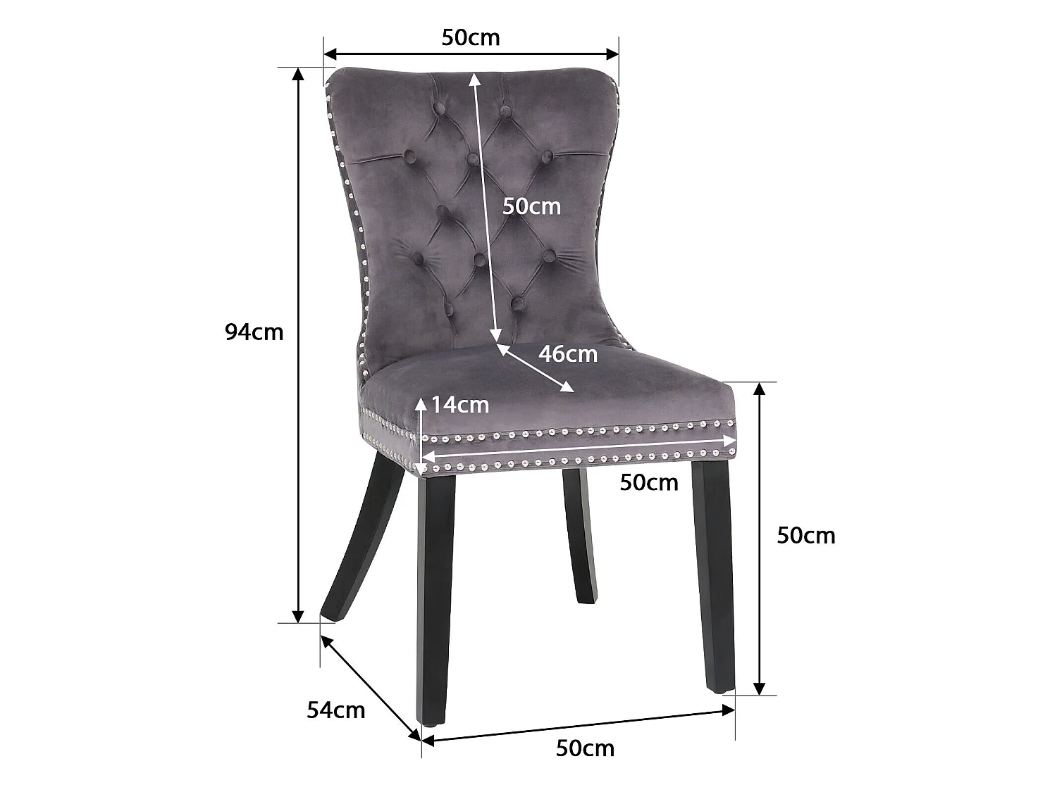 Lot de 8 chaises - Velours et pieds en bois massif - Gris - Puluomis