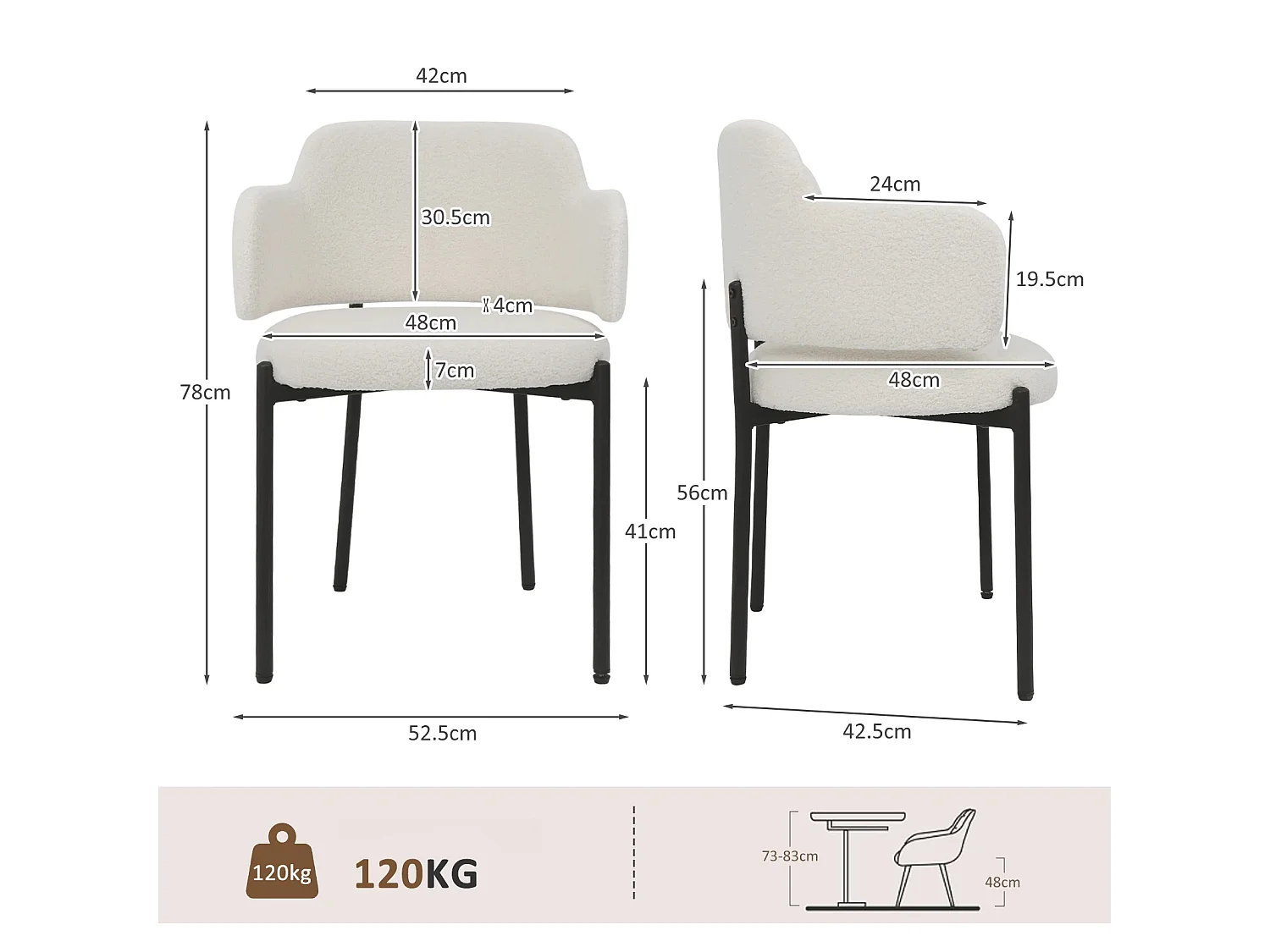Chaises de Salle à Manger Bouclettes Rembourrées avec Accoudoirs - Dossier Découpé, Éponge Épaisse, Fauteuil Salon Cuisine Coiffeuse, Ergonomique