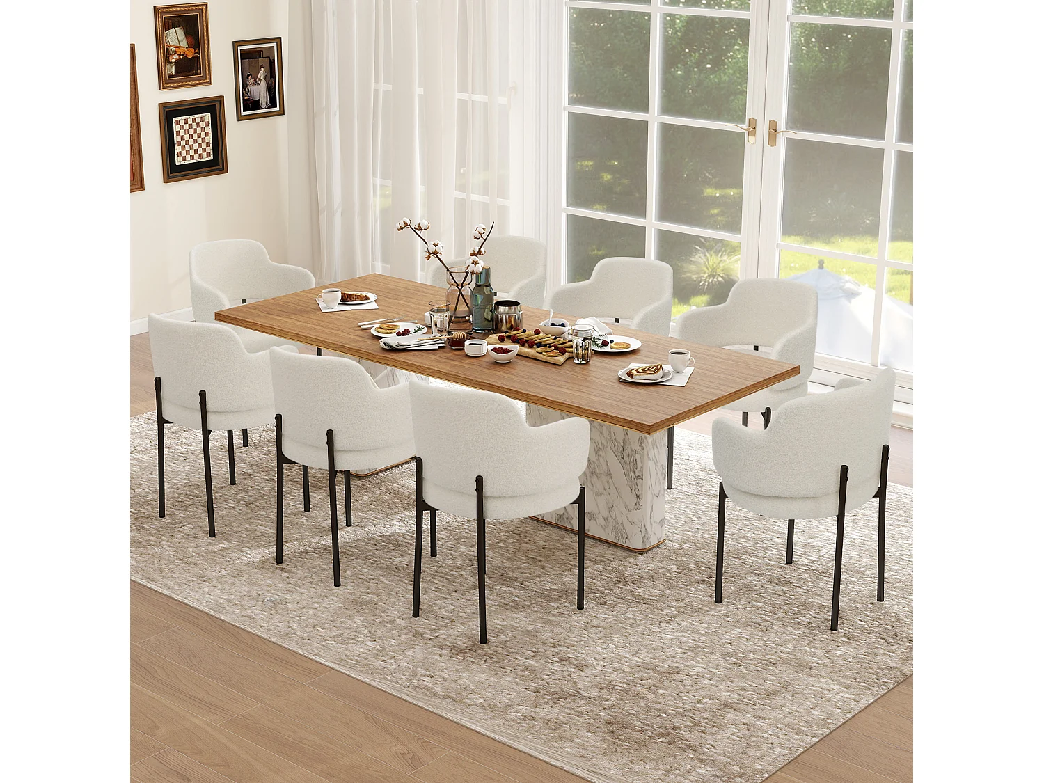 Chaises de Salle à Manger Bouclettes Rembourrées avec Accoudoirs - Dossier Découpé, Éponge Épaisse, Fauteuil Salon Cuisine Coiffeuse, Ergonomique