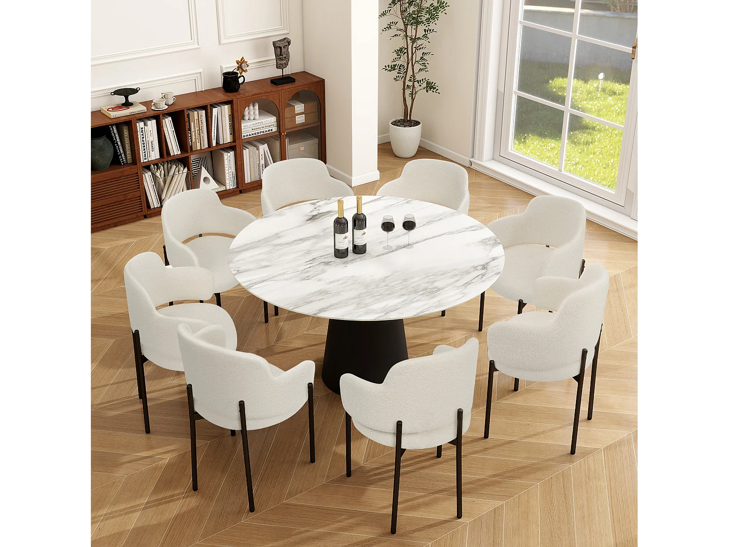 Chaises de Salle à Manger Bouclettes Rembourrées avec Accoudoirs - Dossier Découpé, Éponge Épaisse, Fauteuil Salon Cuisine Coiffeuse, Ergonomique
