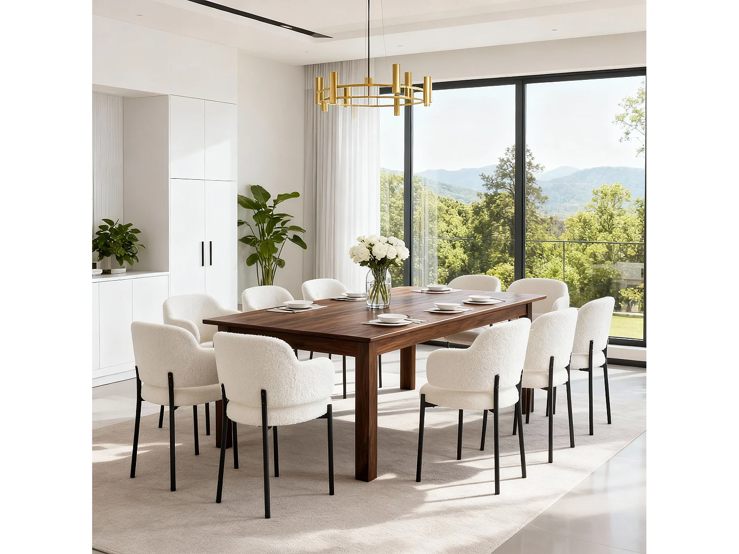 Chaises de Salle à Manger Bouclettes Rembourrées avec Accoudoirs - Dossier Découpé, Éponge Épaisse, Fauteuil Salon Cuisine Coiffeuse, Ergonomique