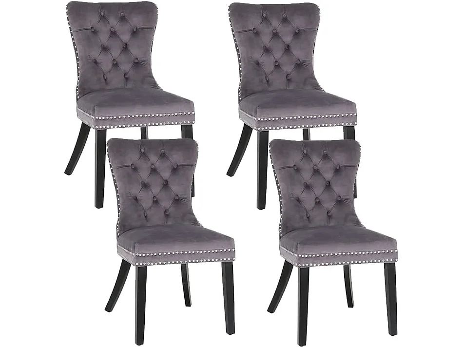 Lot de 4 chaises - Velours et pieds en bois massif - Gris - Puluomis