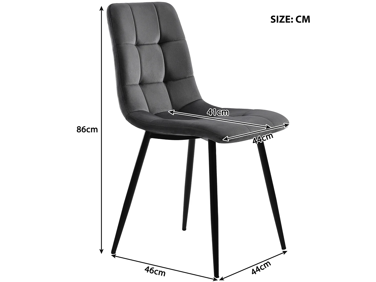 Lot de 4 chaises de salle à manger, en velours, modernes, rembourrées, structure en métal gris