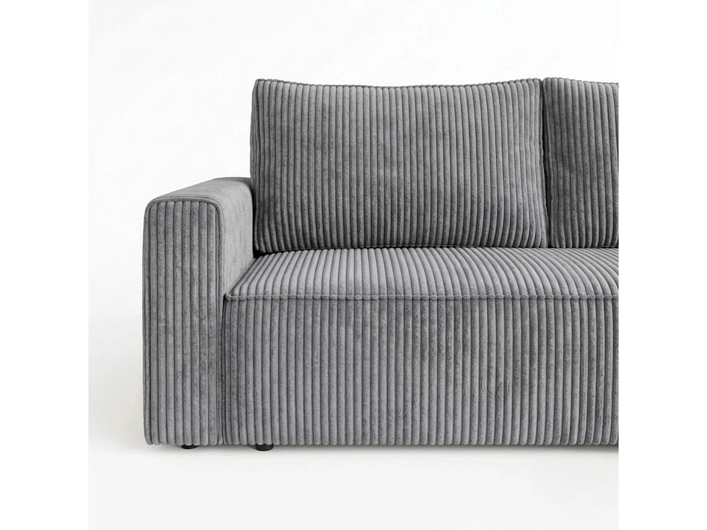 Canapé d'angle 3 places convertible réversible en velours côtelé gris clair AMBER