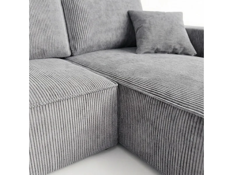Canapé d'angle 3 places convertible réversible en velours côtelé gris clair AMBER