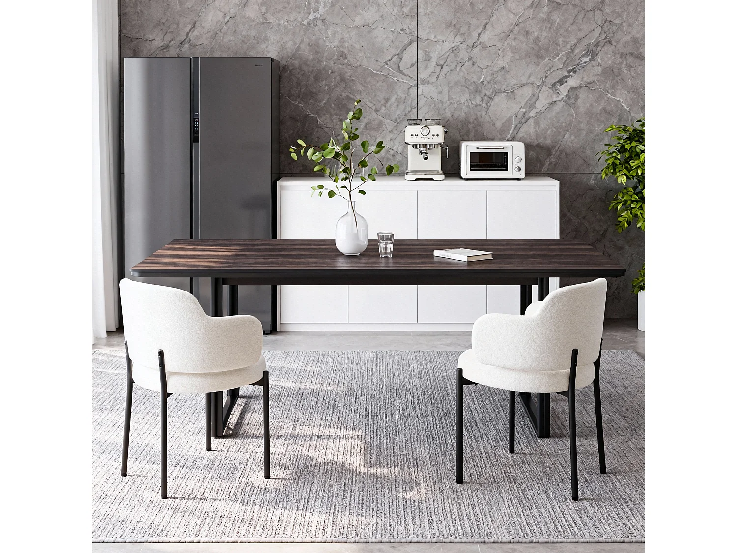 Chaises de Salle à Manger Bouclettes Rembourrées avec Accoudoirs - Dossier Découpé, Éponge Épaisse, Fauteuil Salon Cuisine Coiffeuse, Ergonomique