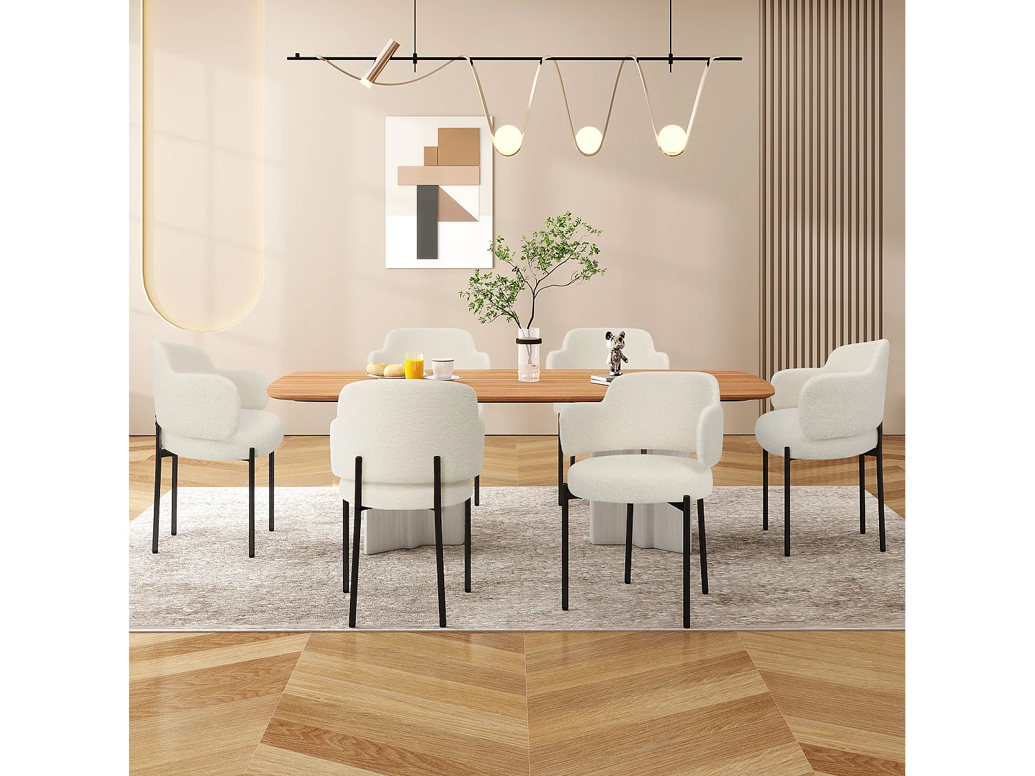 Chaises de Salle à Manger Bouclettes Rembourrées avec Accoudoirs - Dossier Découpé, Éponge Épaisse, Fauteuil Salon Cuisine Coiffeuse, Ergonomique