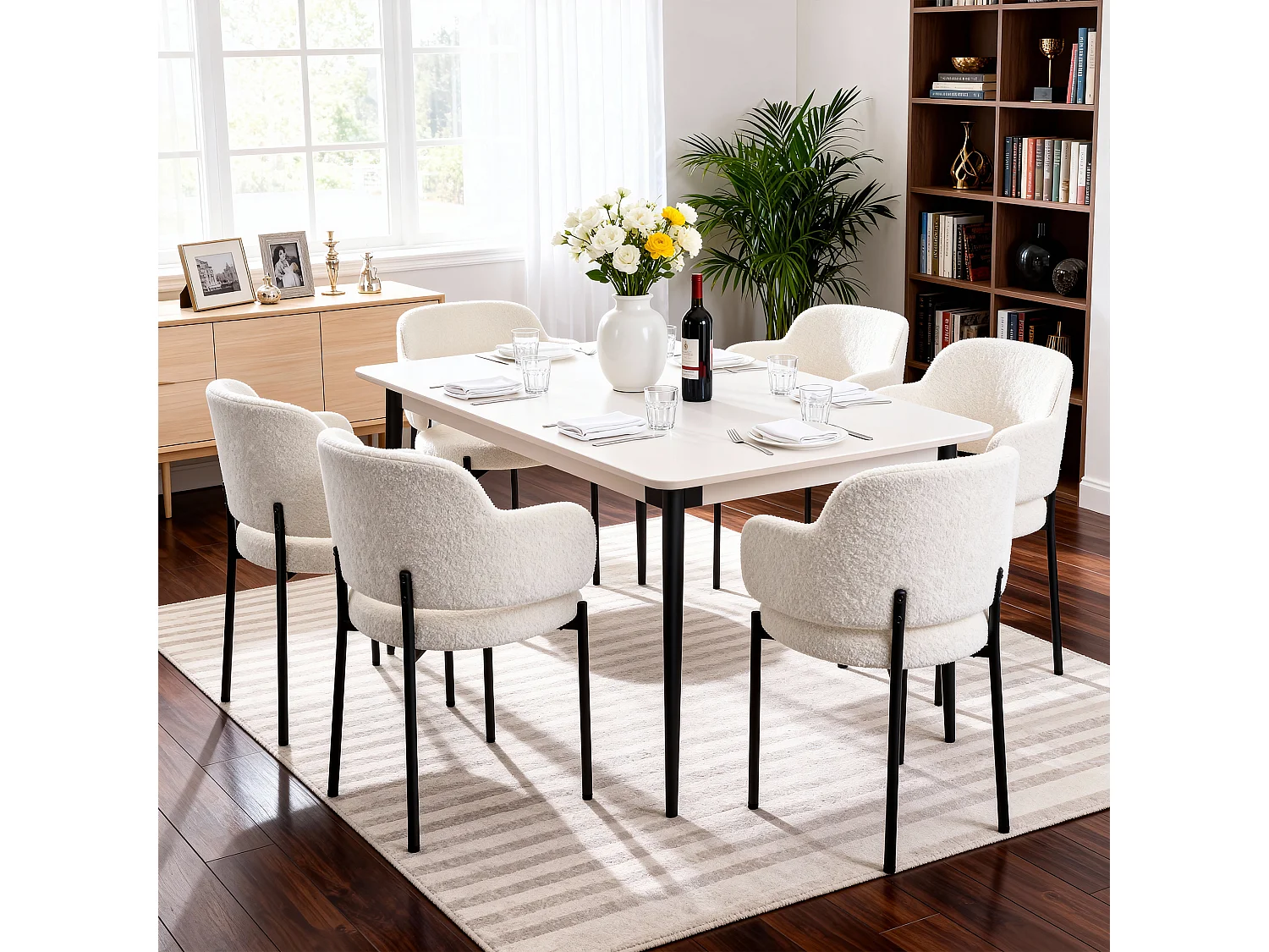 Chaises de Salle à Manger Bouclettes Rembourrées avec Accoudoirs - Dossier Découpé, Éponge Épaisse, Fauteuil Salon Cuisine Coiffeuse, Ergonomique