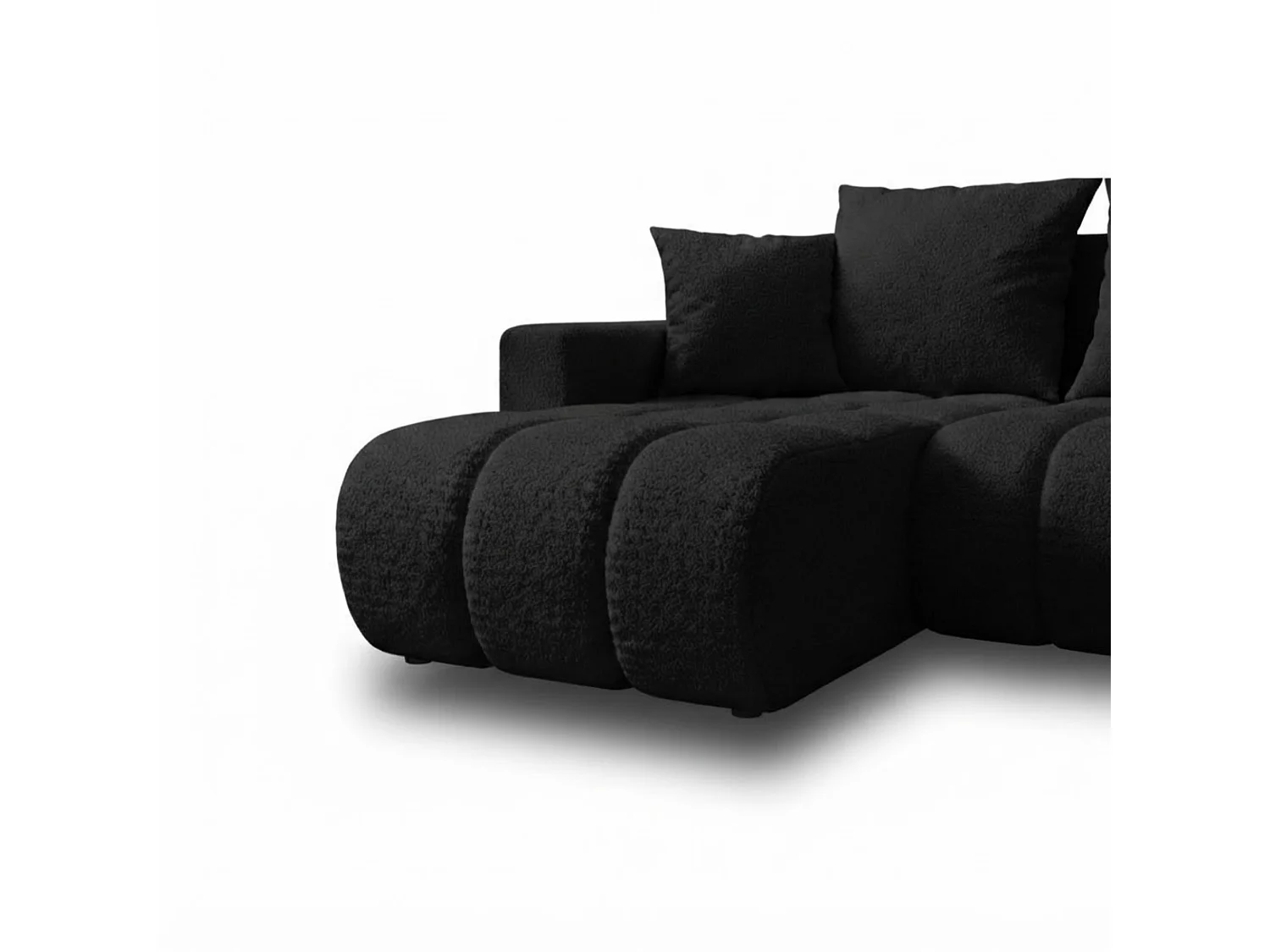 Divano letto angolare con contenitore, bouclé, reversibile – GIULIO L Nero