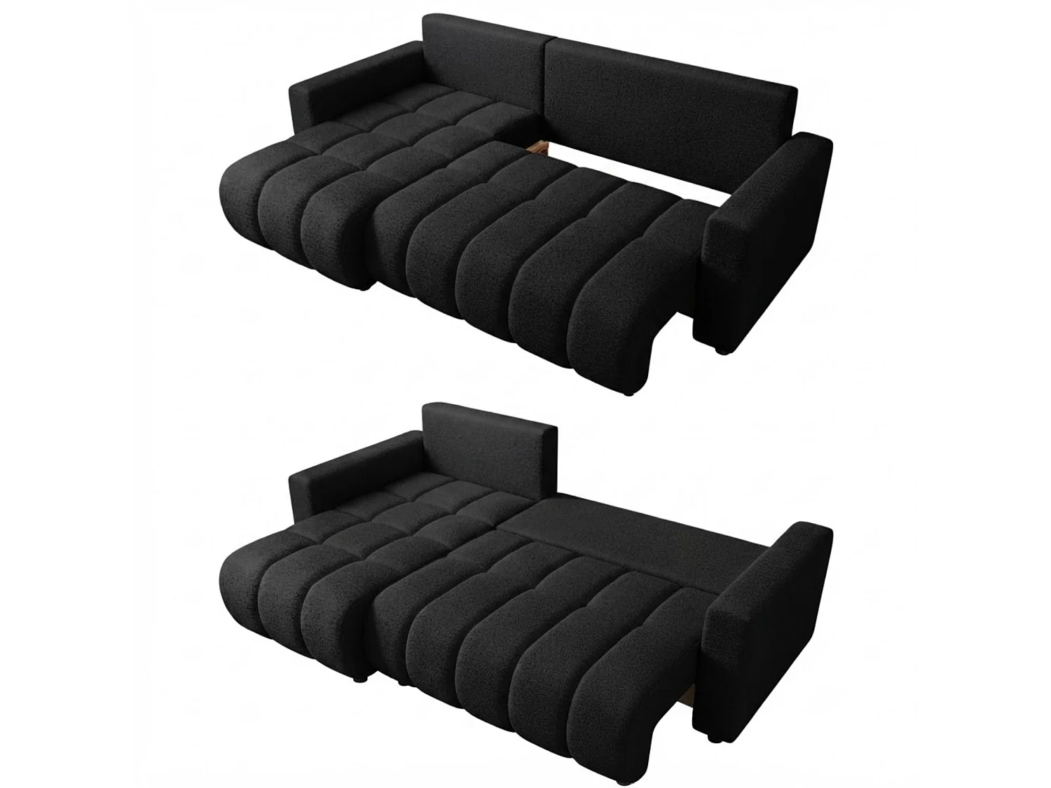 Divano letto angolare con contenitore, bouclé, reversibile – GIULIO L Nero