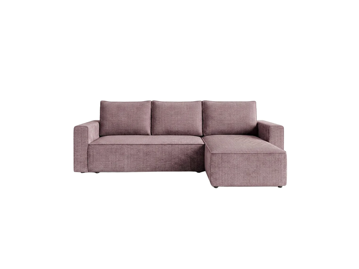 Sofá de canto cama com arrumação, veludo canelado, reversível – AMBER L Rosa lilás