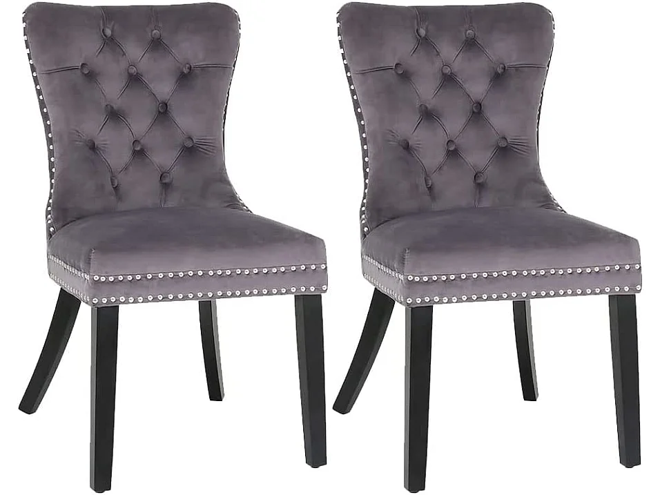 Lot de 2 chaises - Velours et pieds en bois massif - Gris - Puluomis