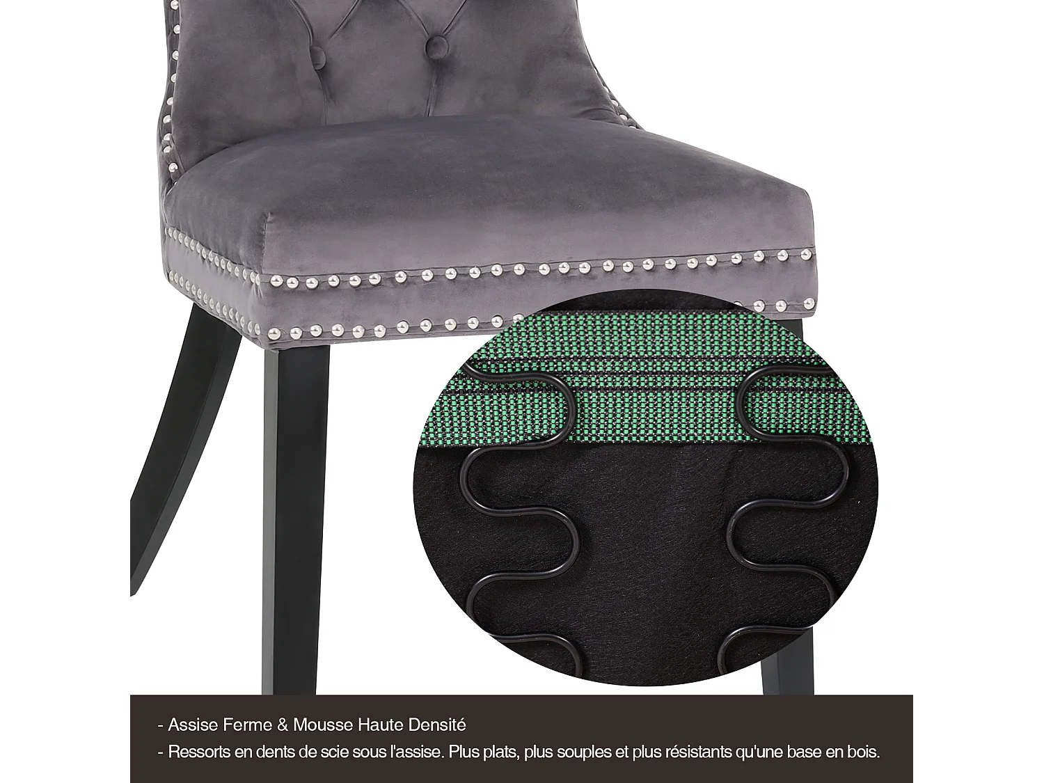 Lot de 2 chaises - Velours et pieds en bois massif - Gris - Puluomis