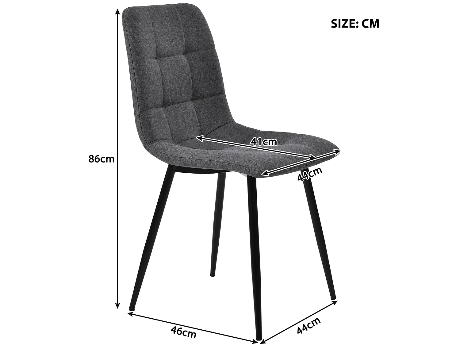 Lot de 4 chaises de salle à manger, de salle à manger, rembourrées, pieds en métal, lin, gris foncé