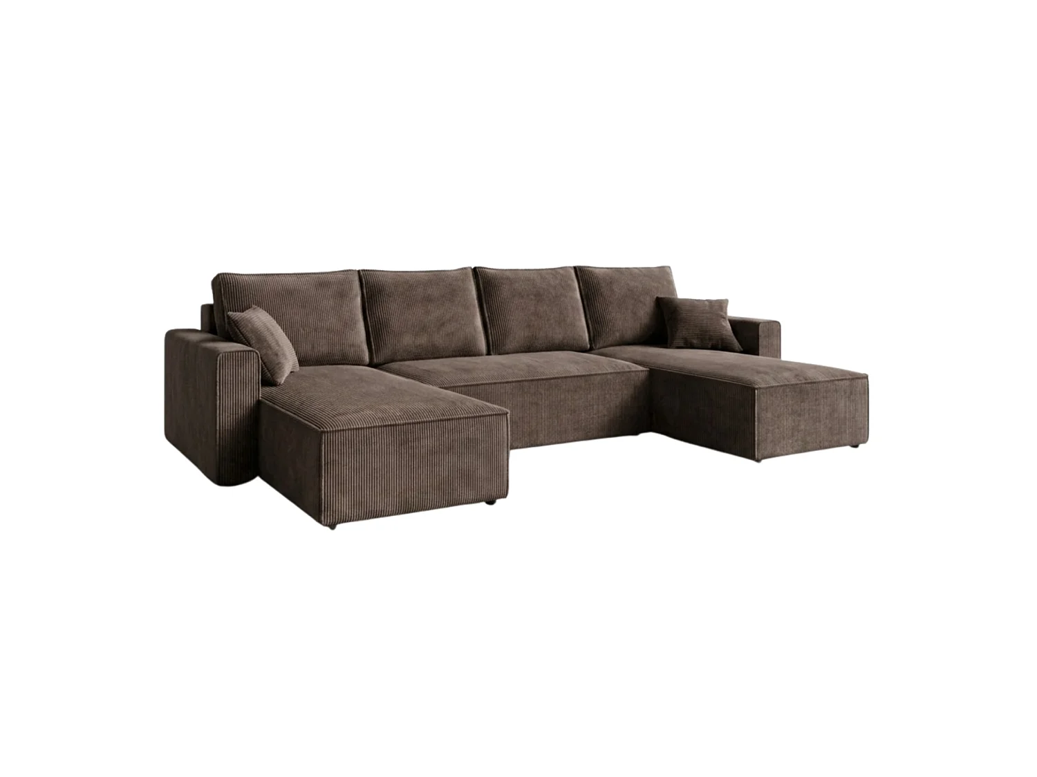 Divano letto a U con contenitore, velluto a coste, reversibile – AMBER U Talpa scuro