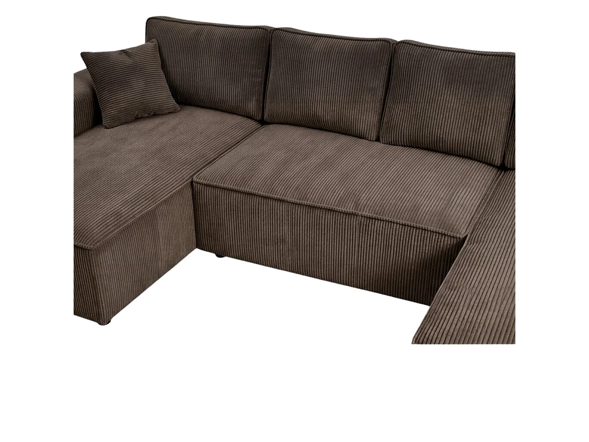 Divano letto a U con contenitore, velluto a coste, reversibile – AMBER U Talpa scuro