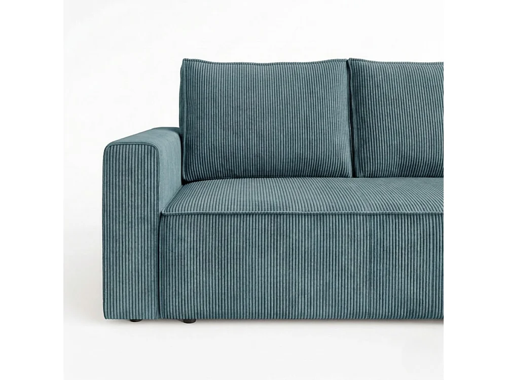 Divano letto angolare con contenitore, velluto a coste, reversibile – AMBER L Verde acqua