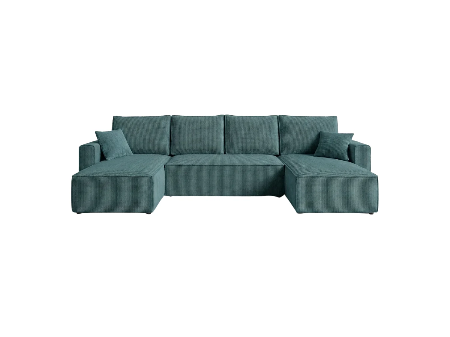 Divano letto a U con contenitore, velluto a coste, reversibile – AMBER U Verde acqua scuro