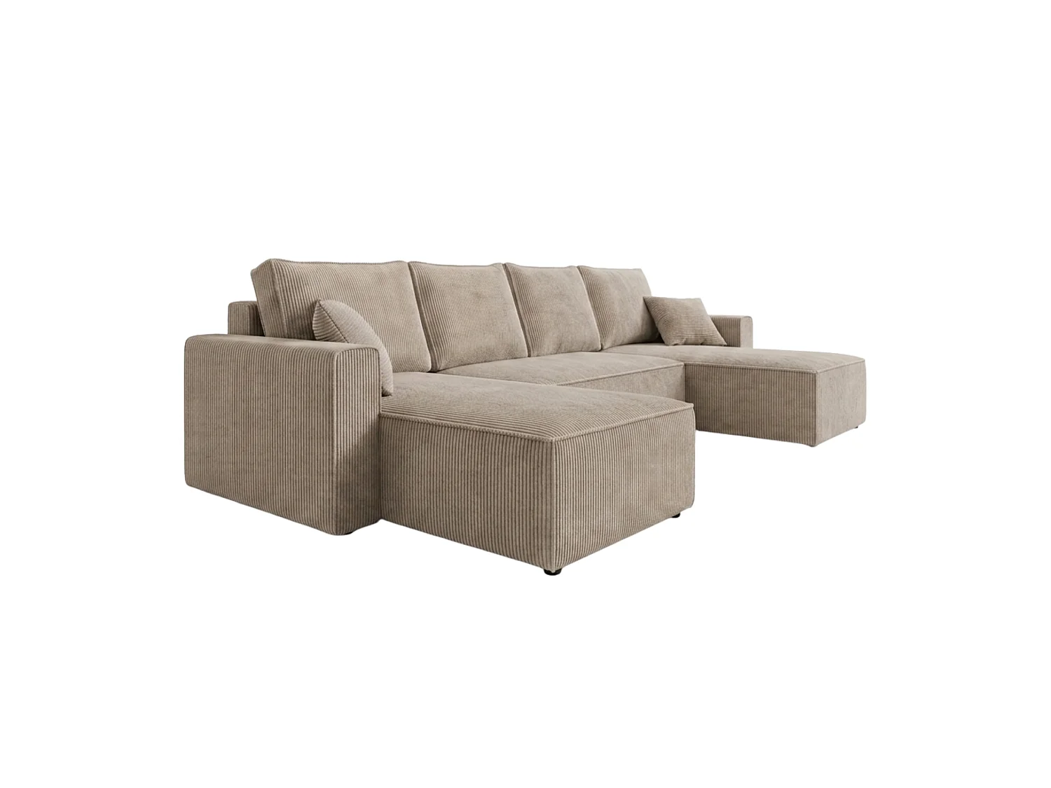 Wohnlandschaft U-Form mit Schlaffunktion, Cord – AMBER U Kalt Graubeige