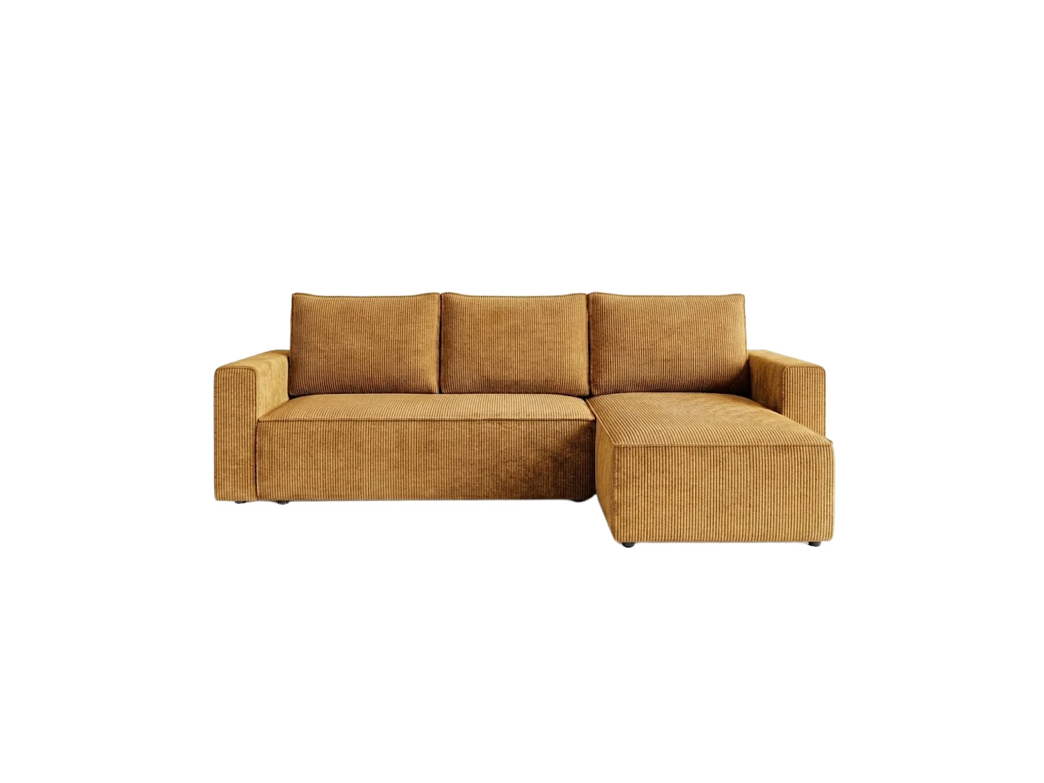 Ecksofa mit Schlaffunktion, Cord, wahlweise links oder rechts – AMBER L Goldbraun