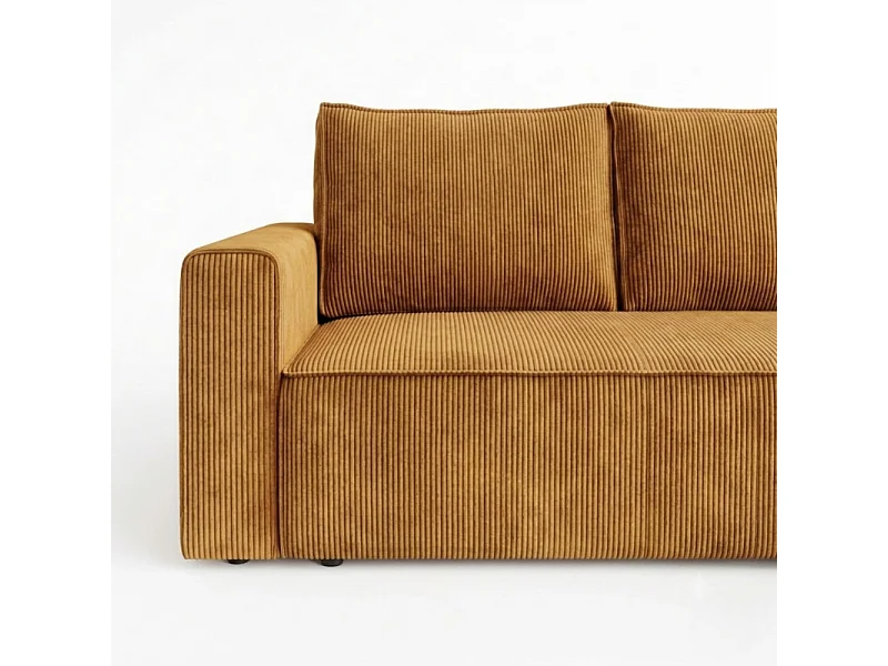 Ecksofa mit Schlaffunktion, Cord, wahlweise links oder rechts – AMBER L Goldbraun