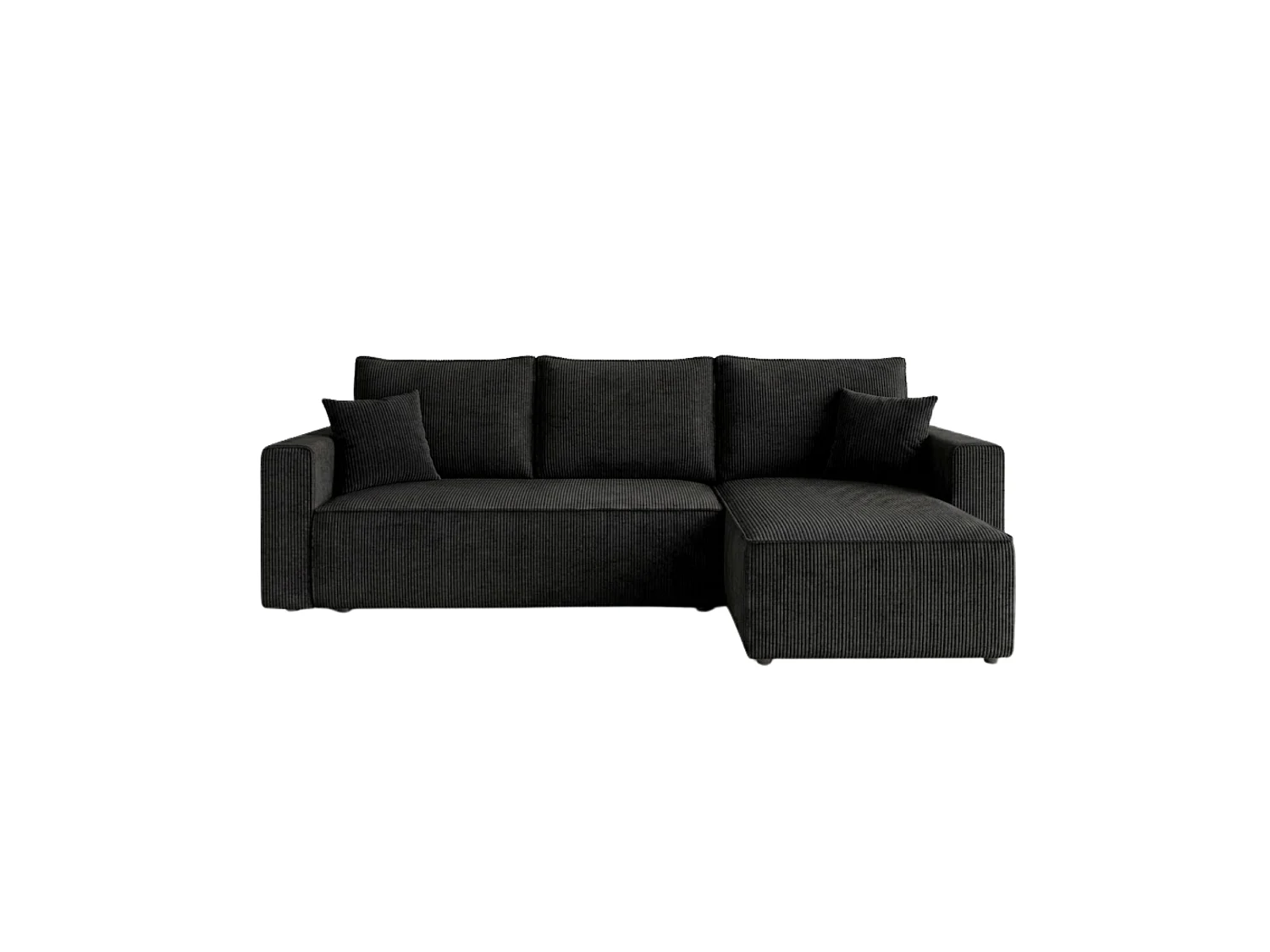 Canapé d'angle 3 places convertible réversible en velours côtelé noir AMBER