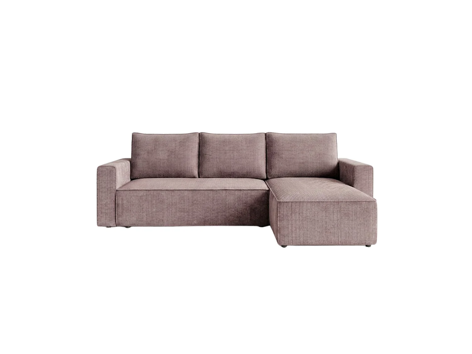 Canapé d'angle 3 places convertible réversible en velours côtelé rose AMBER