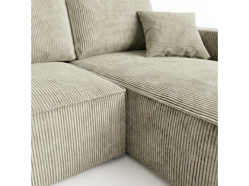Ecksofa mit Schlaffunktion, Cord, wahlweise links oder rechts – AMBER L Kaltes Beige