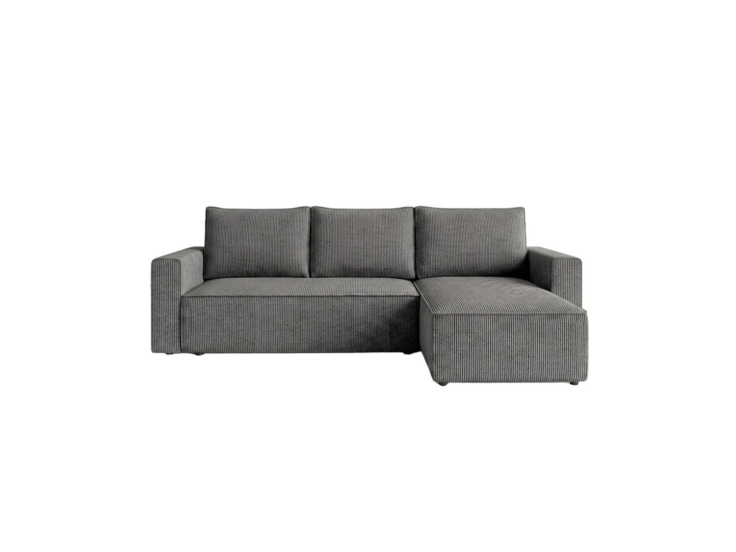Divano letto angolare con contenitore, velluto a coste, reversibile – AMBER L Grigio scuro