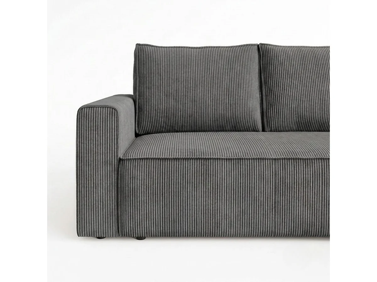 Divano letto angolare con contenitore, velluto a coste, reversibile – AMBER L Grigio scuro