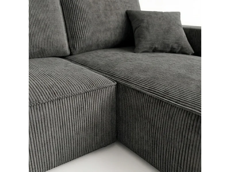 Divano letto angolare con contenitore, velluto a coste, reversibile – AMBER L Grigio scuro