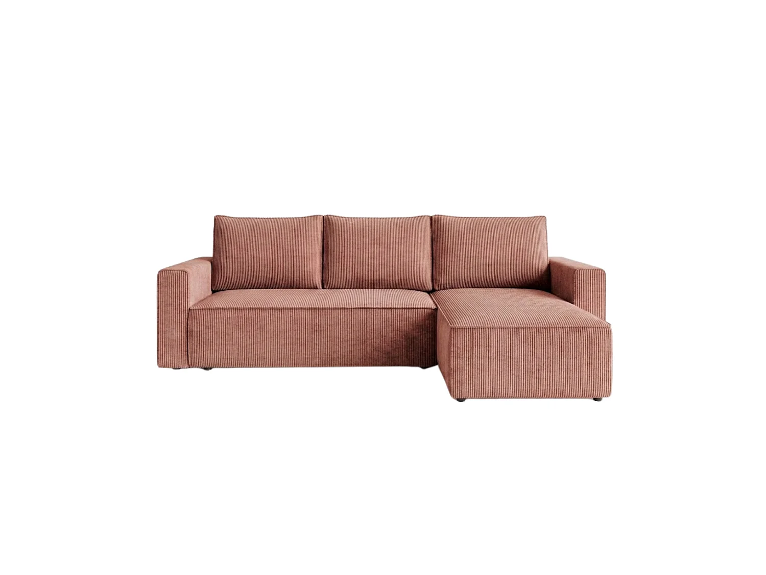 Canapé d'angle 3 places convertible réversible en velours côtelé rose AMBER