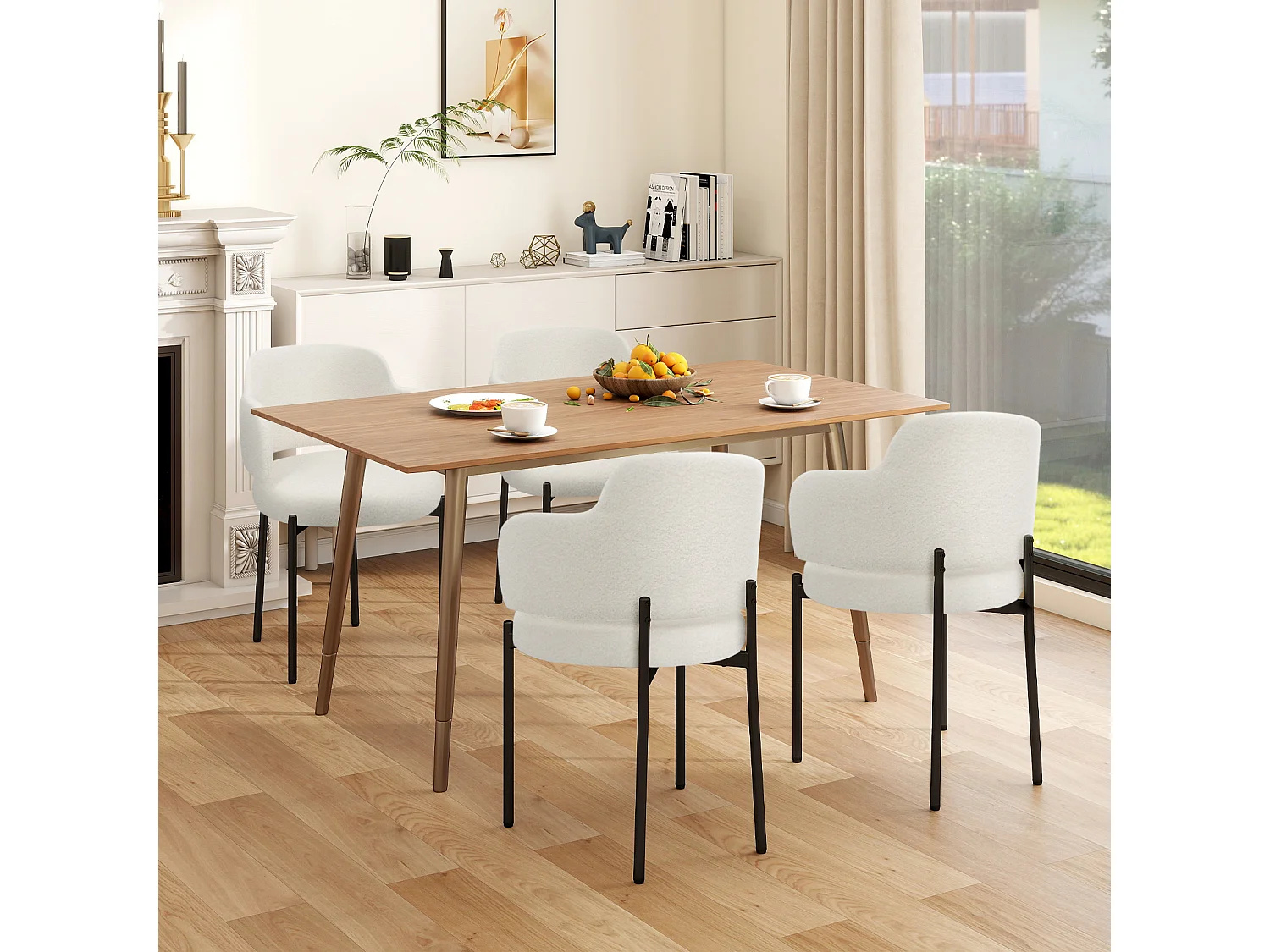 Chaises de Salle à Manger Bouclettes Rembourrées avec Accoudoirs - Dossier Découpé, Éponge Épaisse, Fauteuil Salon Cuisine Coiffeuse, Ergonomique