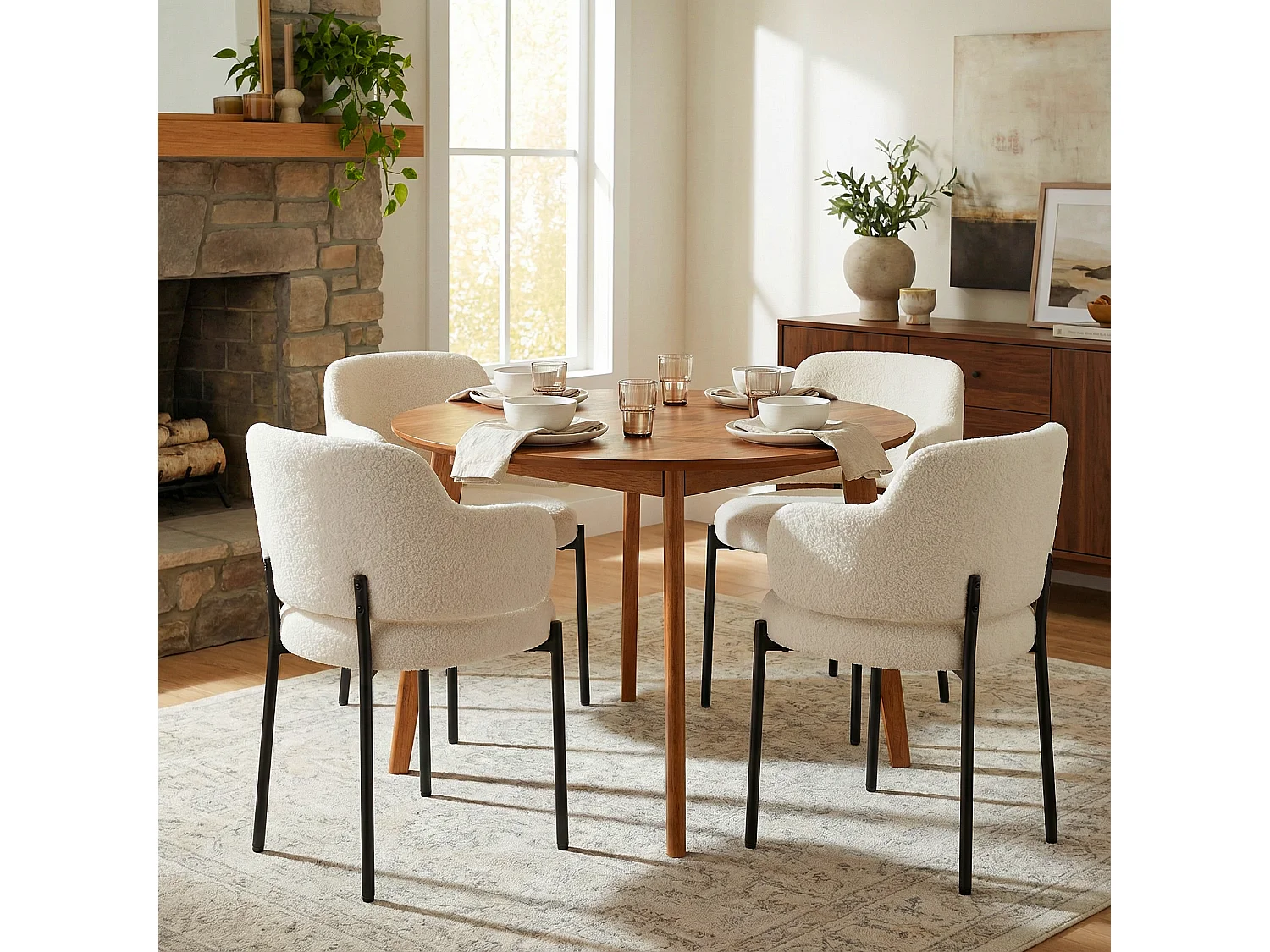 Chaises de Salle à Manger Bouclettes Rembourrées avec Accoudoirs - Dossier Découpé, Éponge Épaisse, Fauteuil Salon Cuisine Coiffeuse, Ergonomique