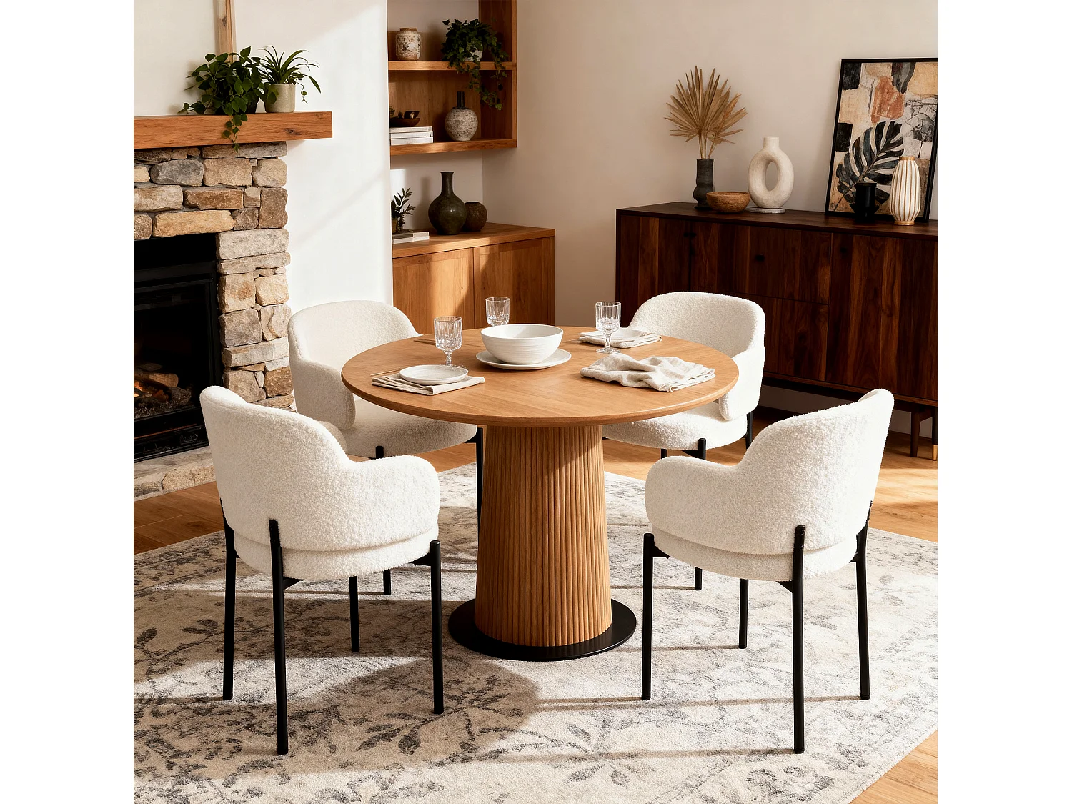 Chaises de Salle à Manger Bouclettes Rembourrées avec Accoudoirs - Dossier Découpé, Éponge Épaisse, Fauteuil Salon Cuisine Coiffeuse, Ergonomique