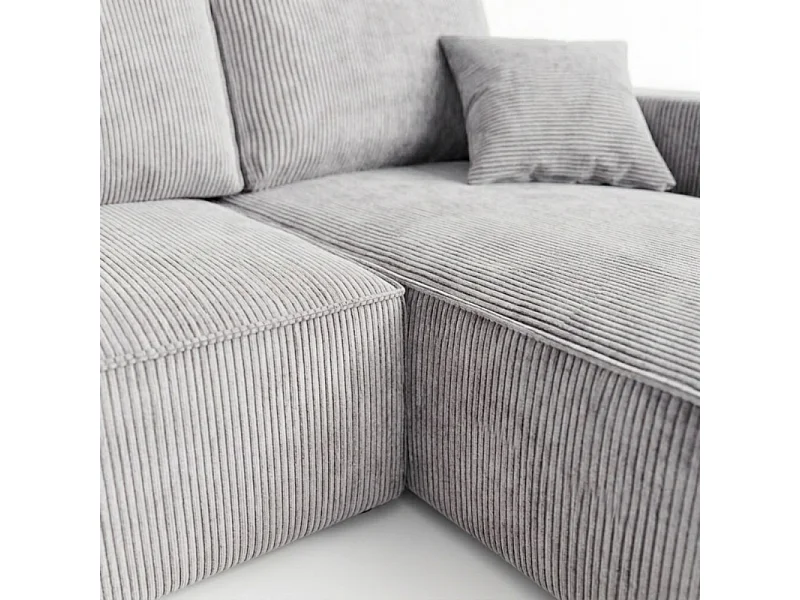 Canapé d'angle 3 places convertible réversible en velours côtelé gris AMBER